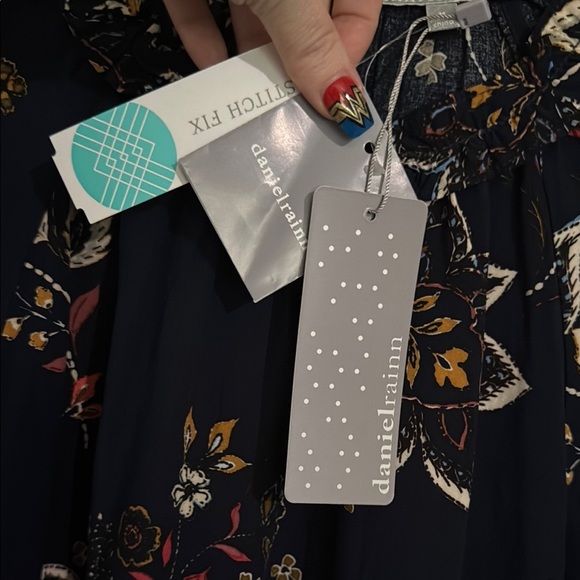 Daniel Rainn Blue Tan Relaxed 3/4 Sleeve Blouse - Picture 6 of 12